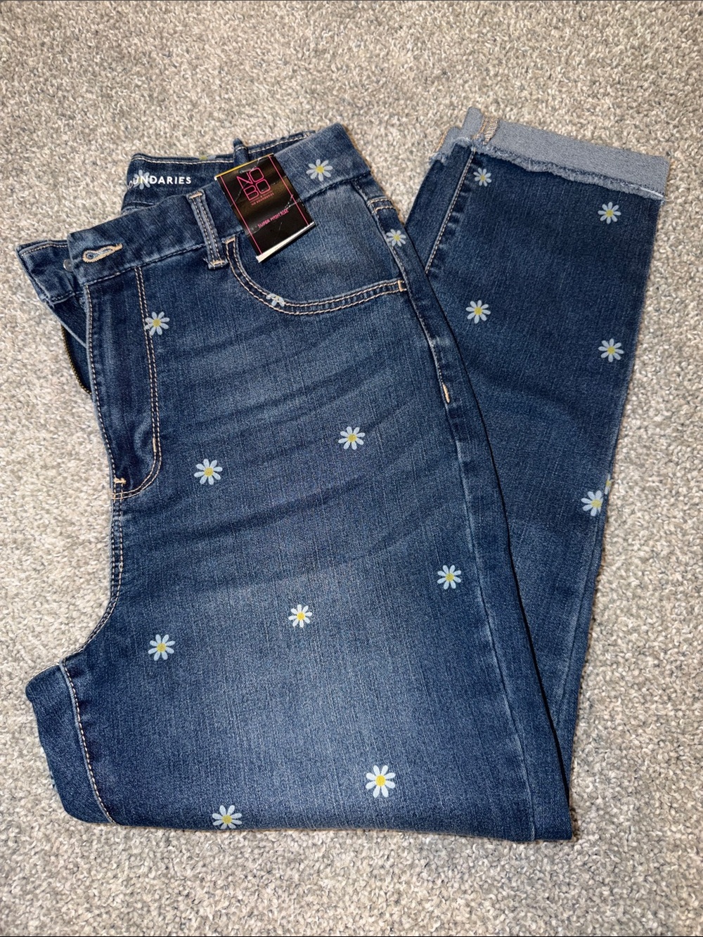 No Boundaries Dark Blue Daisy Cropped Jeans
